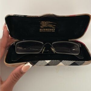 Burberry Men's Glasses with Black Frame and Gold Details